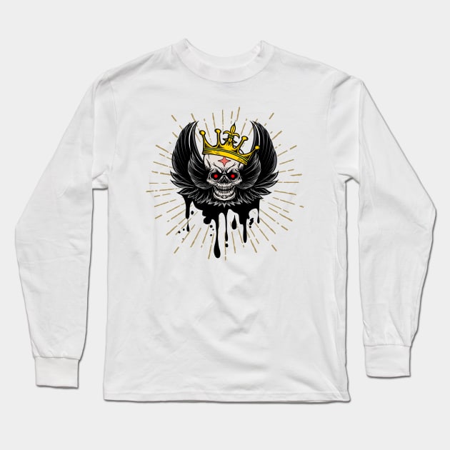 skull with wings and crow Long Sleeve T-Shirt by 9georgeDoodle